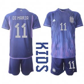 Argentyna Angel Di Maria #11 Koszulka Wyjazdowych Dziecięca MŚ 2022 Krótki Rękaw (+ Krótkie spodenki)